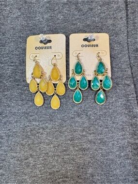 Your choice ofTeardrop Chandelier Earrings — Yellow or Teal